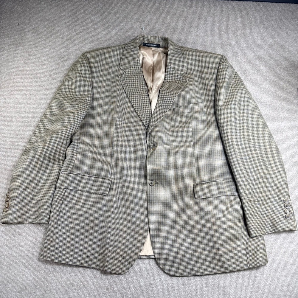 Lauren Ralph Lauren Mens‎ 44S Silk Wool Houndstooth Sport Coat Blazer Tan Beige